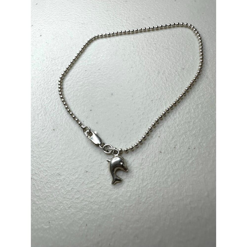 Sterling Silver Dolphin Charm Ball Chain Anklet 925 Beaded Ankle Bracelet 9-10'